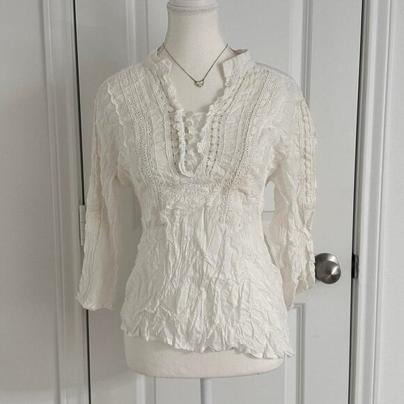Other Tops - White Diamonds  Ivory Ruffled Buttoned 80s Vintage Top